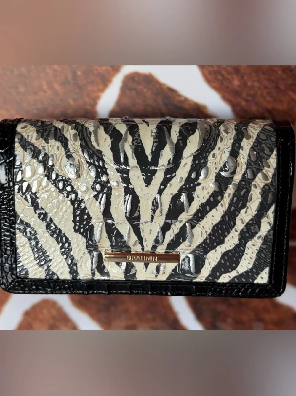 Brahmin Everlasting Encore Minuette zebra Crossbody Bag Black and White NWT